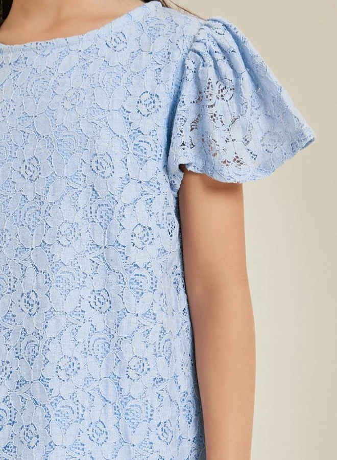 Styli Girls Blue Lace A-Line Mini Dress